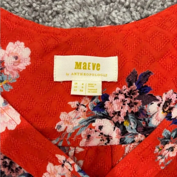 Maeve by Anthropologie Hansley Coral Floral Blouse - Picture 3 of 4
